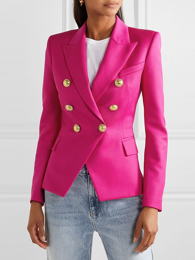  Women's Blazer Solid Color Classic & Timeless Long Sleeve Coat Office / Career Fall Spring Regular Jacket Black / Business