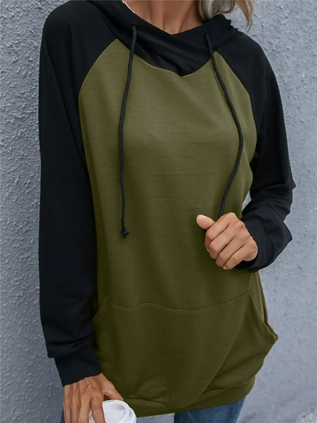  Mujer Bloque de color Sudadera Casual Sudaderas con capucha Sudaderas Gris Caqui Verde Trébol