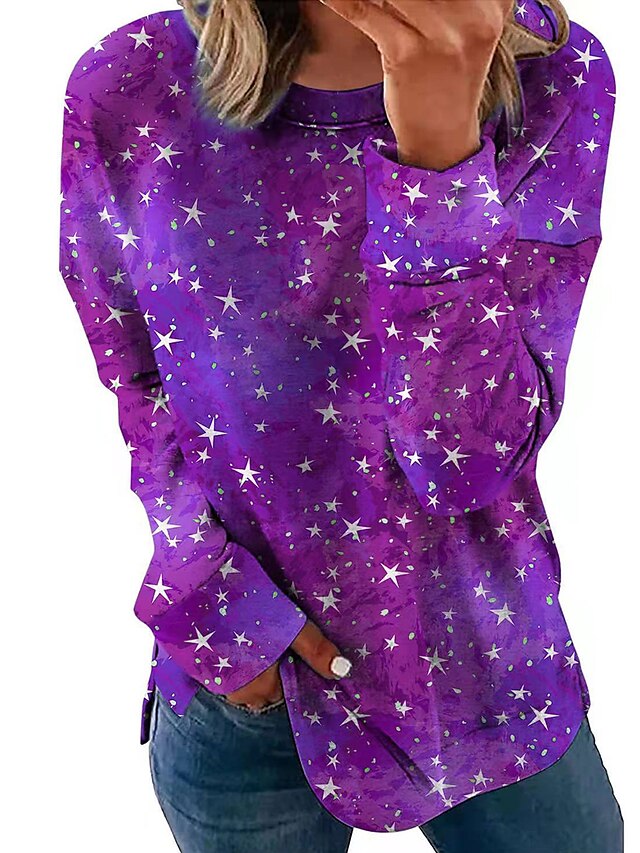  Women's Stars Sweatshirt Print Sports Going out Casual Hoodies Sweatshirts  Blue Purple Gray