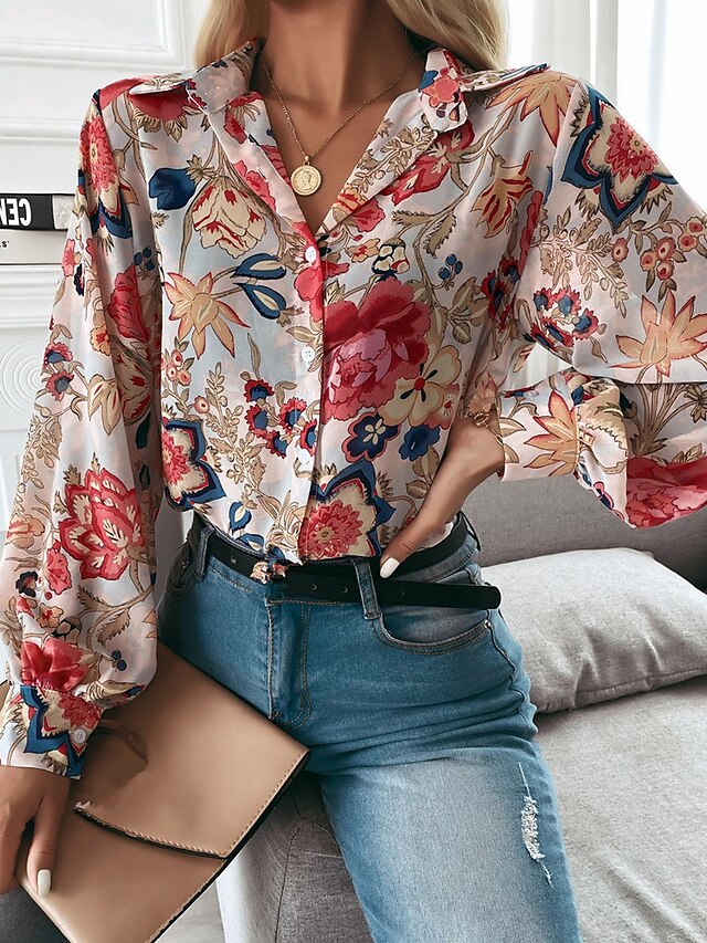  Per donna Per uscire Blusa Camicia Manica lunga Pop art Colletto Con stampe Moda città Top Rosa