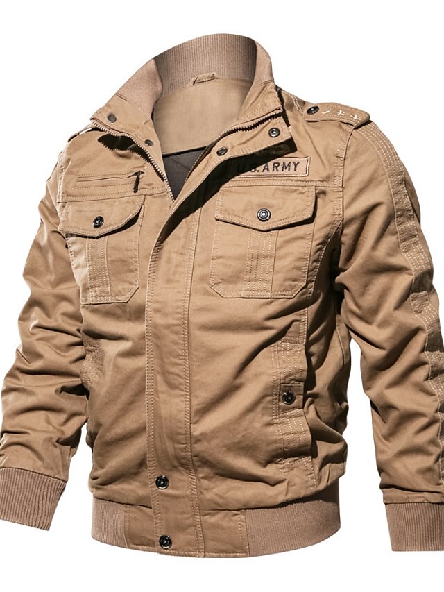  Men's Jacket Winter Sports Outdoor Coat Regular Fit Jacket Long Sleeve Solid Color ArmyGreen khaki Black