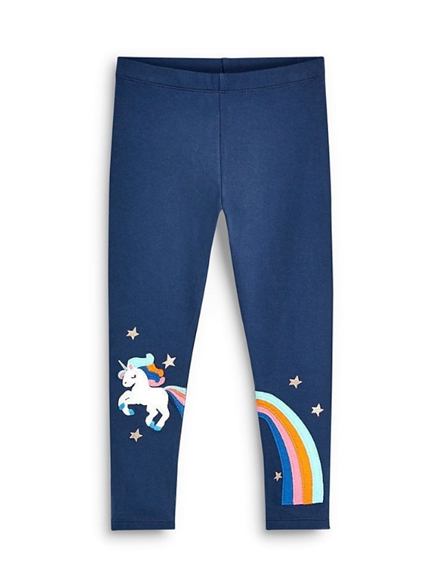  Kids Girls' Leggings Navy Blue Print Rainbow Animal Basic Fall Spring 3-8 Years Daily Wear / Maxi / Tights / Casual / Daily / Cute / Cotton