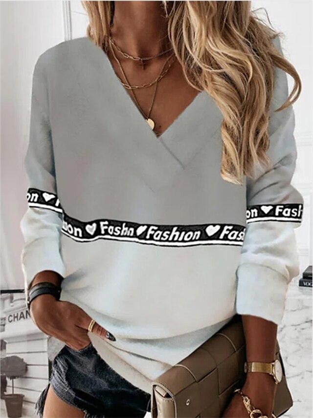  Dame Bogstaver Sweatshirt Trykt mønster 3D-udskrivning Daglig Sport Streetwear Sportstøj Afslappet Hættetrøjer Sweatshirts Grå