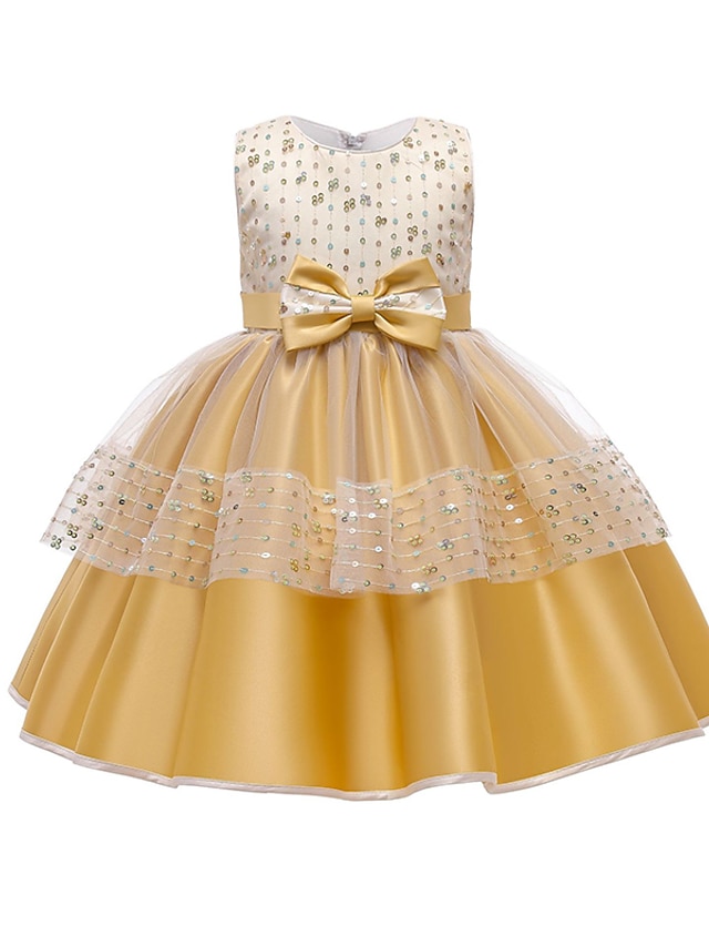  Kids Little Girls' Dress Solid Colored Party Performance A Line Dress Sequins Mesh Bow Blushing Pink Green Red Knee-length Sleeveless Princess Cute Dresses Fall Winter Regular Fit 3-10 Years