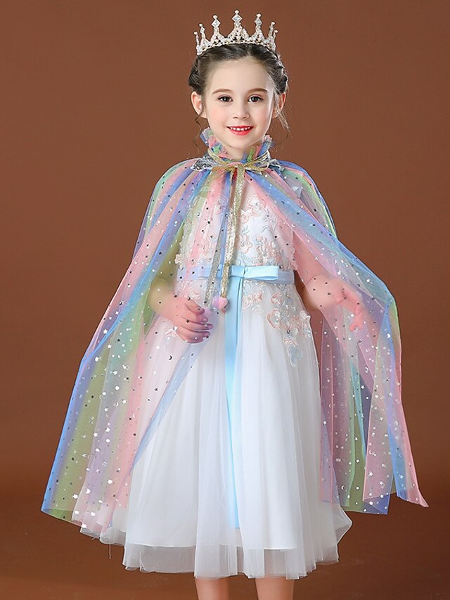  Kids Little Girls' Cloak Cape Polka Dot Performance Drawstring Tulle Mesh Multicolor White Black Princess Costume Dresses / Lace