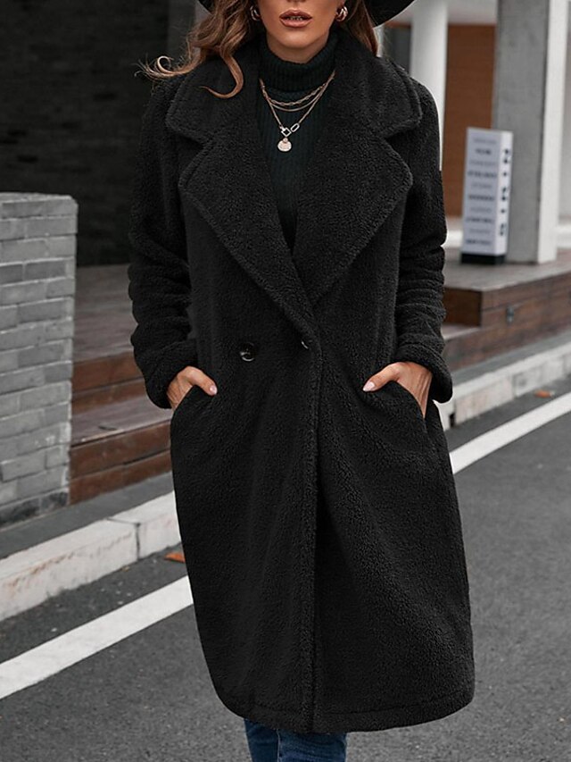  Women's Coat Fall Winter Street Daily Going out Long Coat Warm Breathable Regular Fit Casual Jacket Long Sleeve Fur Trim Pocket Solid Color Black Gray Khaki