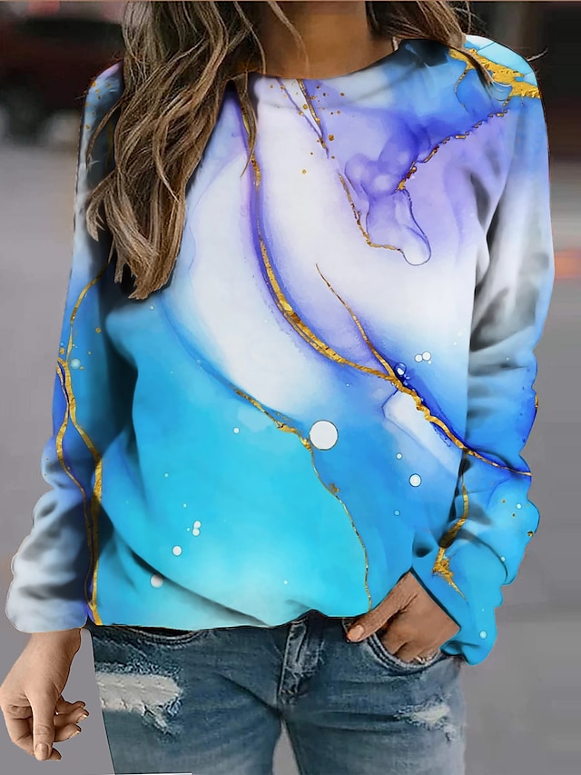  Damen Abstrakt Grafik-Drucke Pullover Zur Seite fahren Bedruckt 3D-Druck Täglich Sport Aktiv Strassenmode Kapuzenpullover Sweatshirts Blau