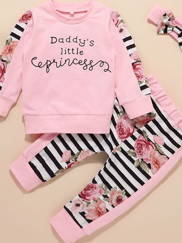  3 Pieces Baby Girls' Active Clothing Set Cotton Daily Blushing Pink Floral Striped Letter Print Regular Long Sleeve / Winter