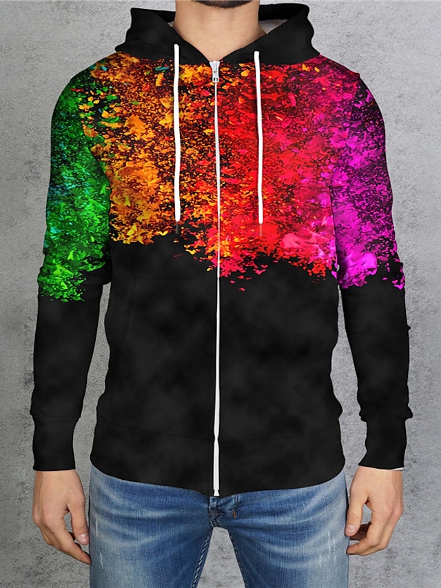  Homens Unisexo Estampas Abstratas Cor deslumbrante Full Zip Hoodie Zíper Imprimir Impressão 3D Diário Esportes Casual Designer Moletons Moletons Arco-íris