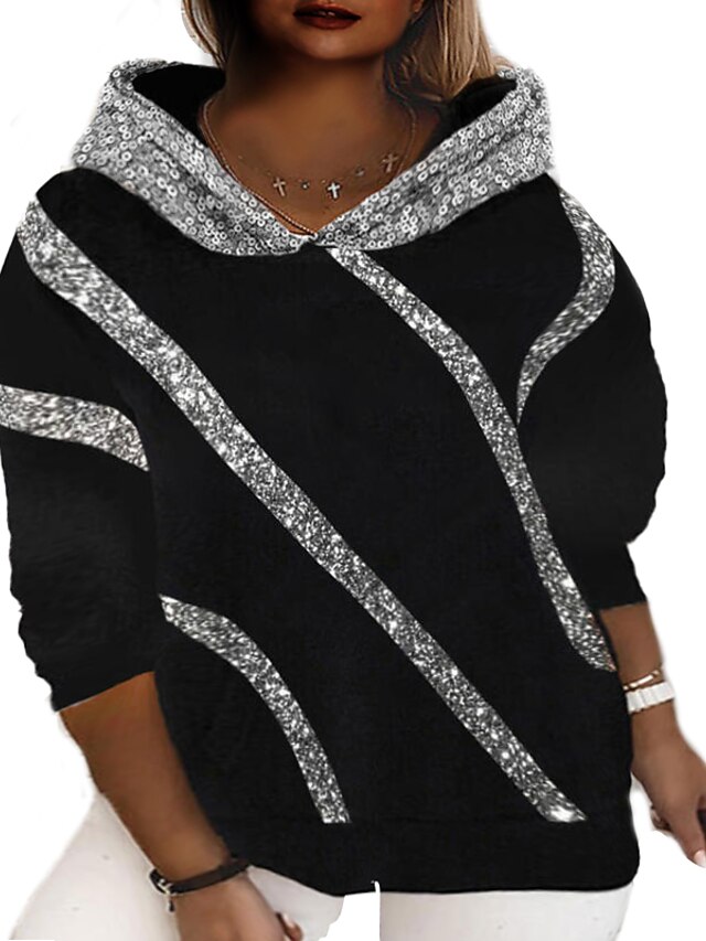 Women's Plus Size Tops Hoodie Sweatshirt Graphic Long Sleeve Basic Fall Winter Gray Black Big Size L XL 2XL 3XL