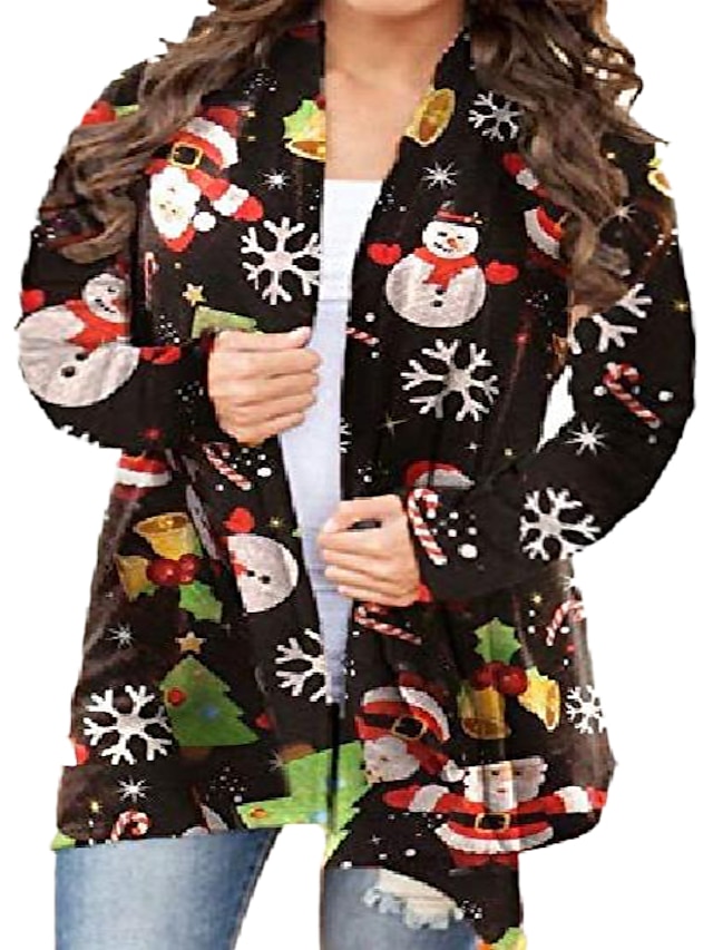  Women's Plus Size Coat Solid Color Christmas Dailywear Date Long Sleeve Fall Winter Regular Christmas snowman 1 Christmas Snowman 2 Beige L XL XXL XXXL