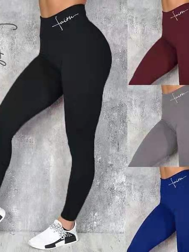  Femme Maigre Legging Coton Bleu Vin Gris basique Sportif Casual Sport Taille haute Coupe haute Imprimer du quotidien Des sports Gymnastique Toute la longueur Elastique Lettre S M L XL XXL / Yoga