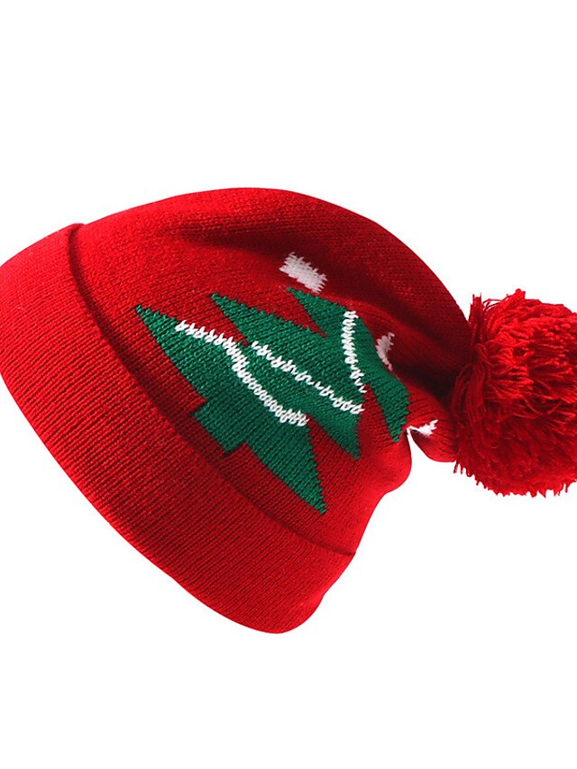  Women's Beanie / Slouchy Knitted Christmas Party Dailywear Red Color Block Christmas Tree Hat / Basic / Fall / Winter