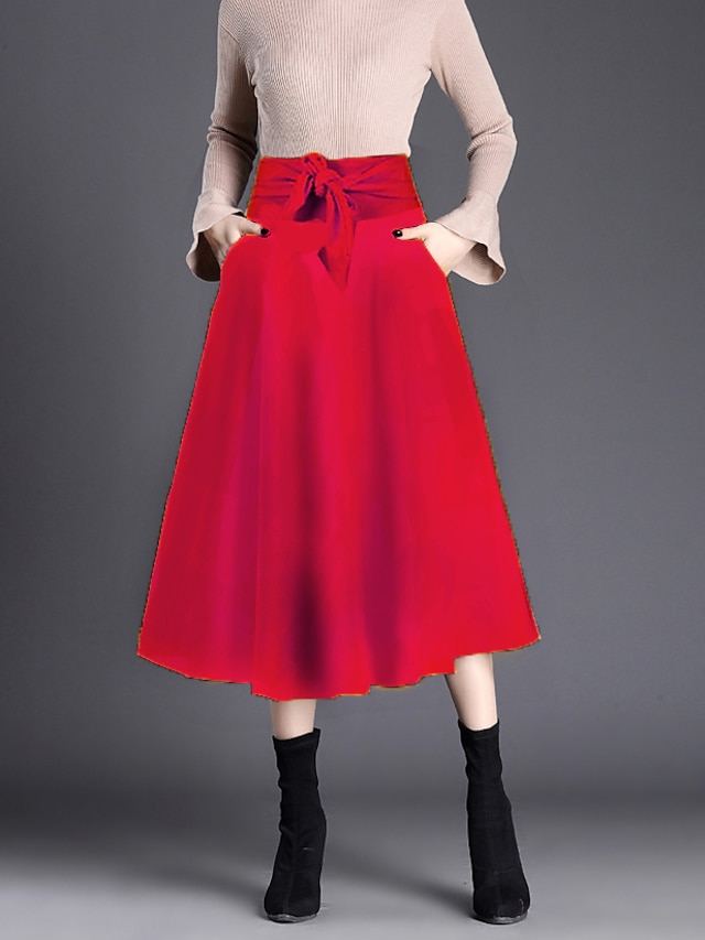  Women's Daily Wear Basic Bohemian Maxi Dress Swing Skirts Solid Colored Bow Red Yellow Orange
