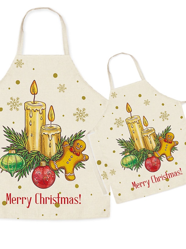  Mommy and Me Christmas Aprons Christmas Gifts Graphic Christmas pattern Letter Print White Cute Matching Outfits / Fall / Spring / Sweet