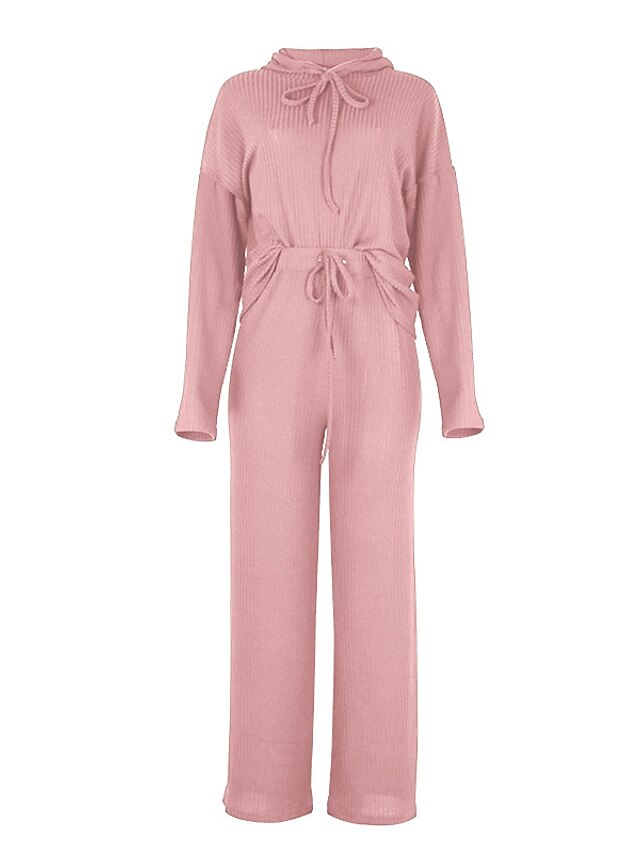  kvinders pink hættetrøje lounge sæt strikket sweatsuit sæt 2 stykker ren farve mode afslappet komfort hjemmegade daglig polyester hættetrøje langærmet pullover bukser forår efterår sort pink