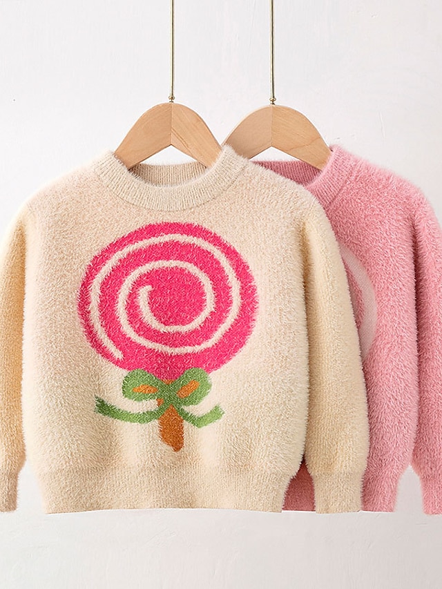  Kids Girls' Sweater Long Sleeve Blushing Pink Beige Graphic School Daily Indoor Daily Cute 2-8 Years / Fall / Winter