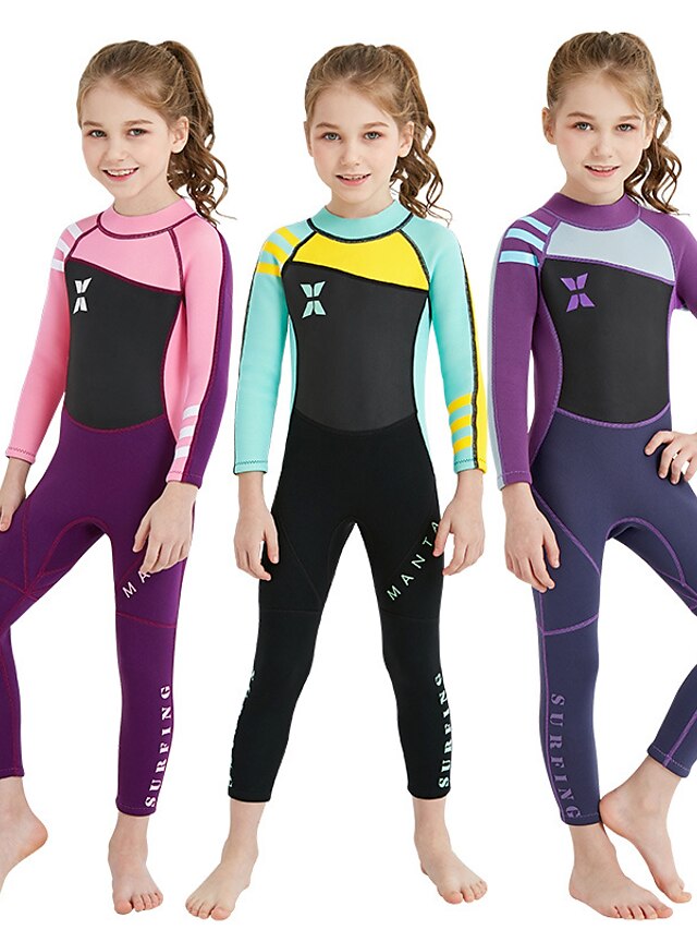  Dive&Sail Girls' 2.5mm Full Wetsuit Diving Suit SCR Neoprene High Elasticity Thermal Warm UPF50+ Quick Dry Back Zip Long Sleeve Full Body - Patchwork Swimming Diving Surfing Scuba Spring Summer Winter