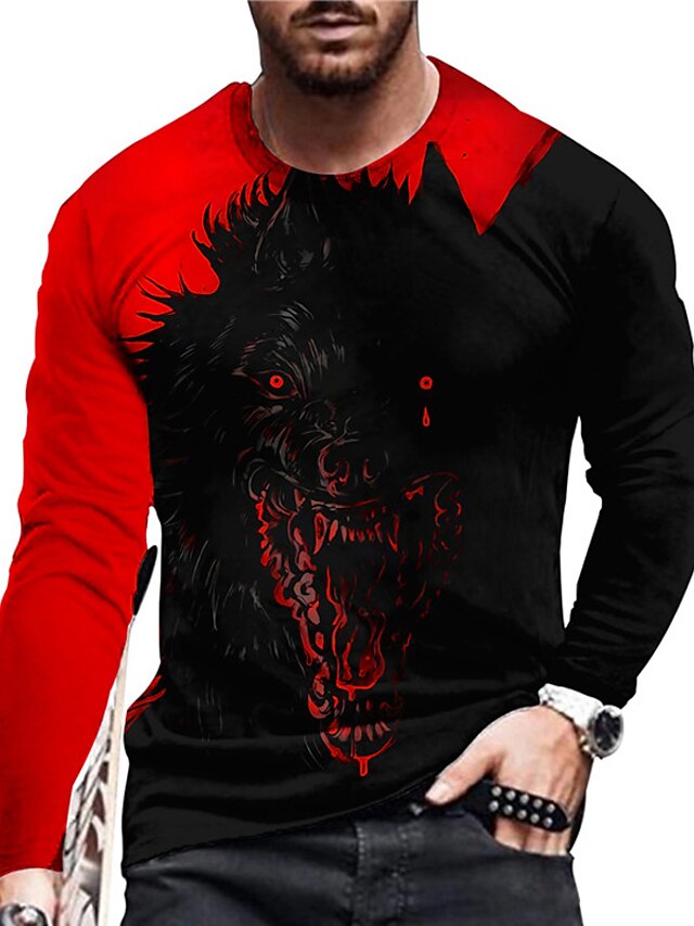  Men's Unisex Daily 3D Print T shirt Dragon Graphic Prints Long Sleeve Print Tops Casual Designer Big and Tall Black / Red