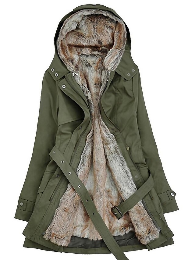  Women's Parka Casual / Daily Winter Long Coat Hooded Regular Fit Jacket Long Sleeve Solid Colored Army Green Black / Cotton / Cotton