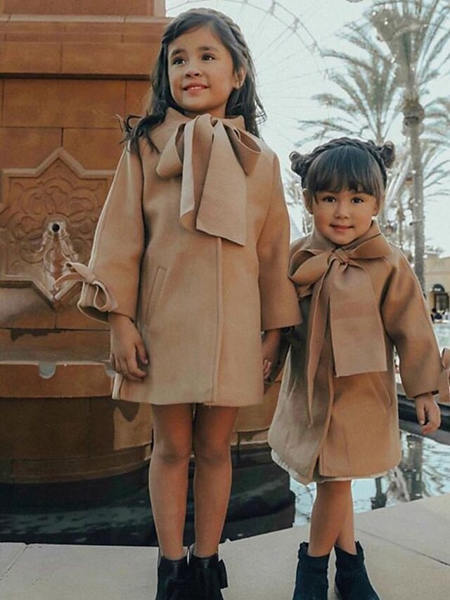  Girls' 3D Plain Coat Long Sleeve Fall Winter Active Streetwear Adorable Polyester Kids 2-12 Years Street Vacation Regular Fit