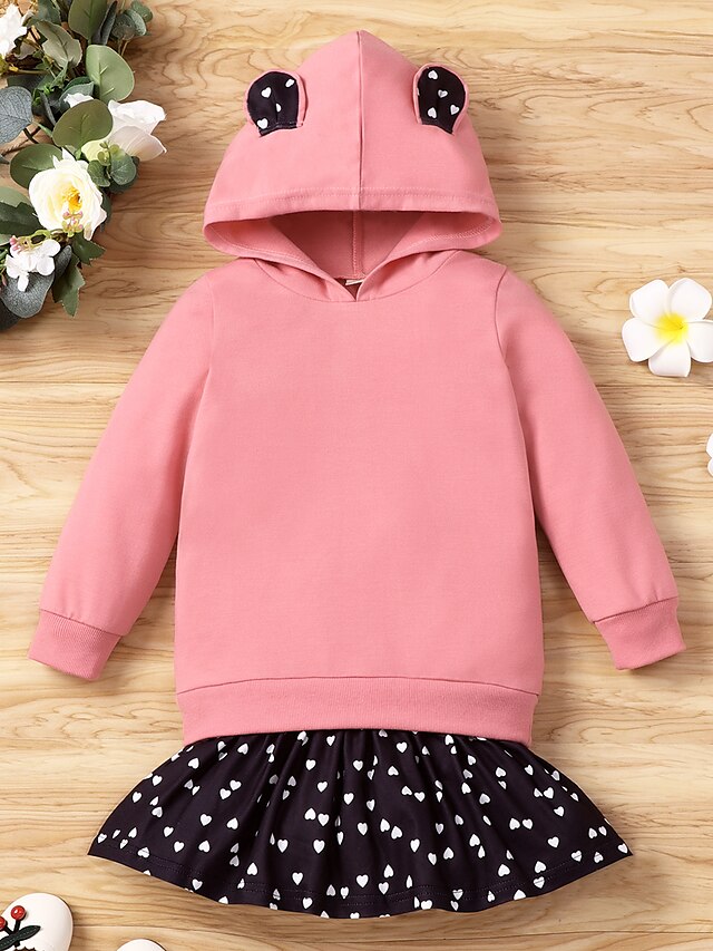  Kids Toddler Little Girls' Dress Polka Dot Casual Daily Patchwork Blushing Pink Cotton Long Sleeve Cute Sweet Dresses Fall Spring Loose 2-6 Years