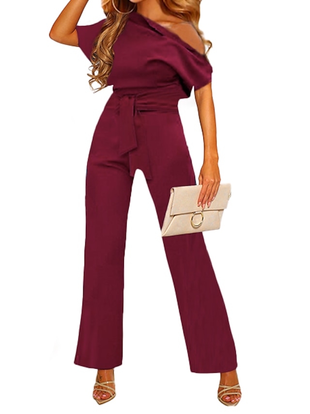  Combinaison-pantalon Femme Couleur Pleine Sophistiqué Manches Courtes Standard Vin S Printemps