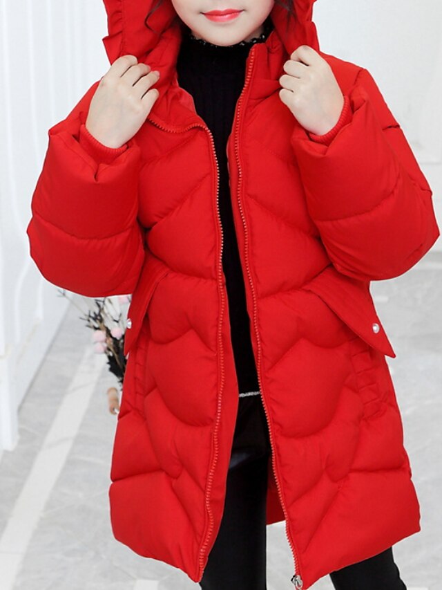  Kids Girls' Long Sleeve Down Black Red Ruffle Plain Adorable Winter 3-8 Years Sport / School / Cute / Cotton