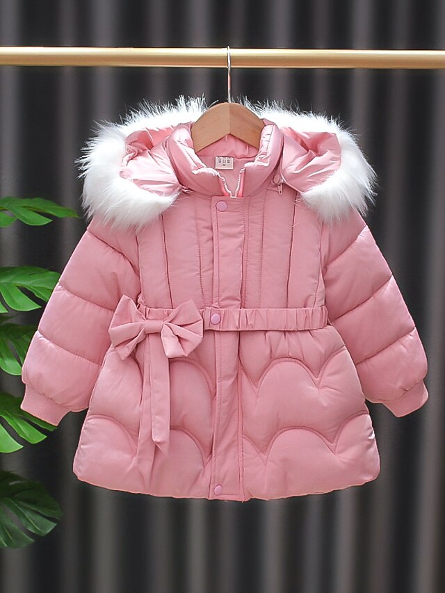  Toddler Girls' Down Coat Coat Long Sleeve Pink Red Black Plain Tie Knot Fall Winter Active Street 2-6 Years / Cotton