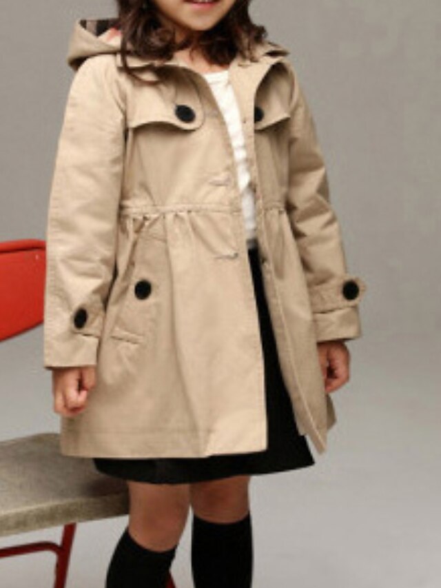  Kids Girls' Coat Long Sleeve Khaki Red Pocket Plain Sport Active Cute 3-8 Years / Fall / Spring