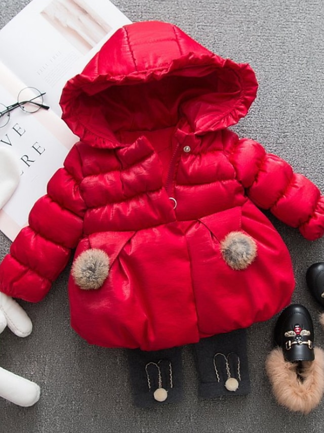  Baby Mädchen Grundlegend Täglich Mantel Baumwolle Innen Outdoor Purpur Schwarz Rote Volltonfarbe Gerüscht Rüsche Schleife Langarm / Winter