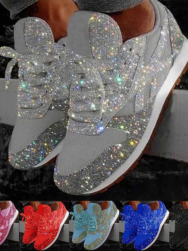  Women's Sequin Bling Athletic Sneakers Mesh Lace up