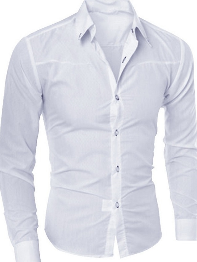  Herre Jakkesætsskjorter Button Up skjorte Skjorte med krave Flåde Vinrød Sort Vanlig Krave Bryllup Arbejde Tøj