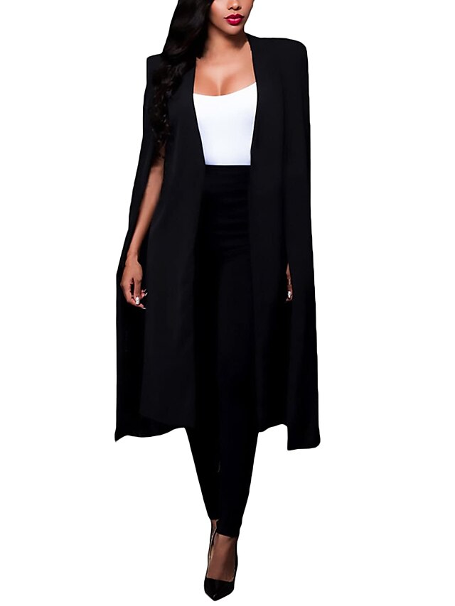  Women's Coat Solid Color Fashion Sleeveless Coat Party Fall Spring Long Jacket Black / Formal / Office / Career