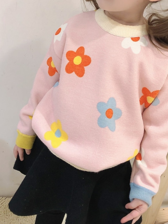  Kids Girls' Sweater Long Sleeve Blushing Pink White Light Blue Floral Cartoon Daily Rabbit Fur Basic Fashion Cute 2-8 Years / Fall