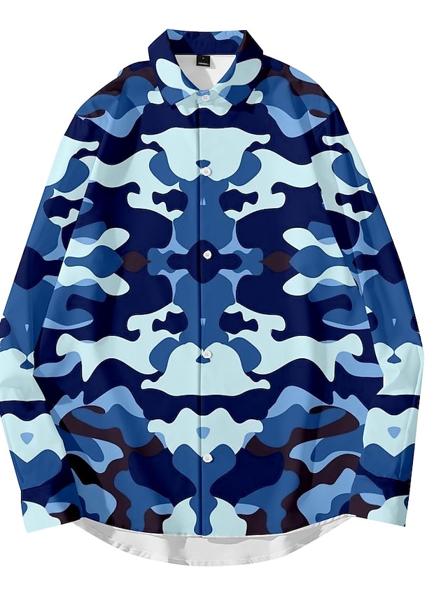  Herre Daglig Skjorte camouflage Langærmet Regulær Toppe Basale Elegant Knap ned krave Blå Lilla militærgrøn / Arbejde