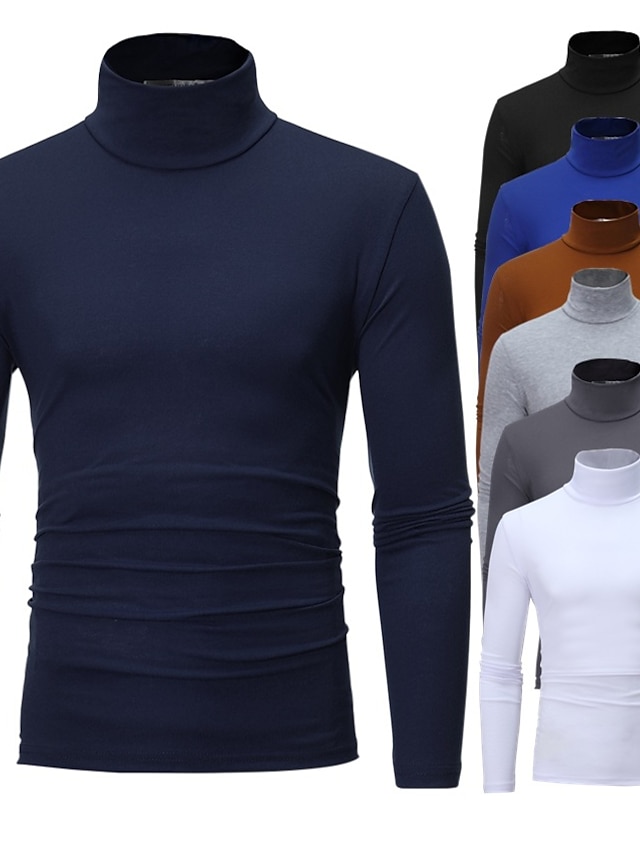  Men's T shirt Tee Shirt Turtleneck Graphic Solid Colored White Black Blue Light gray Dark Gray Long Sleeve Plus Size Daily Weekend Slim Tops Cotton Basic Muscle / Fall