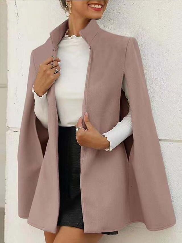  Women's Cloak/Capes Winter Coat Cropped Coat Thermal Warm Windproof Pea Coat with Pockets Elegant Party Lady Jacket Fall Outerwear Long Sleeve