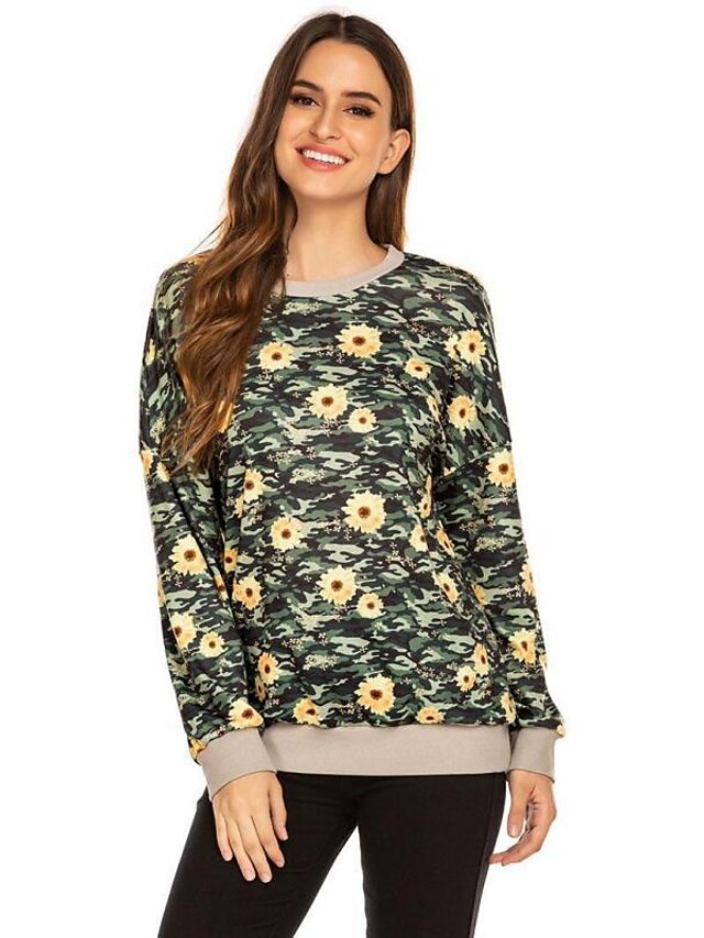  Women's Camouflage Color Block Chrysanthemum Pullover Pocket Print Casual Sports Weekend Sportswear Casual Hoodies Sweatshirts  Blue Army Green Light Blue