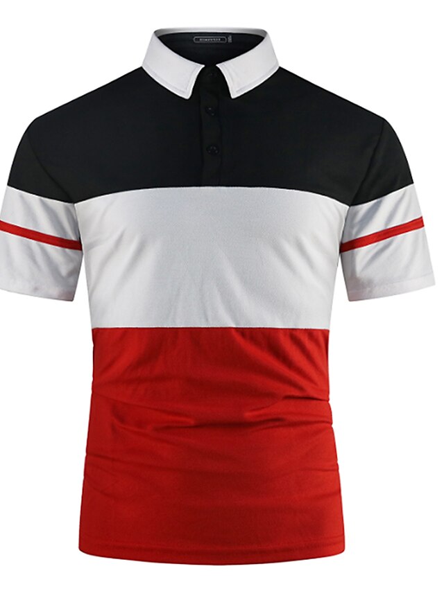  Men's Golf Shirt Tennis Shirt Striped Collar Shirt Collar Daily Work Short Sleeve Patchwork Tops Basic Casual Daily Casual / Sporty Black / Red Light gray Red