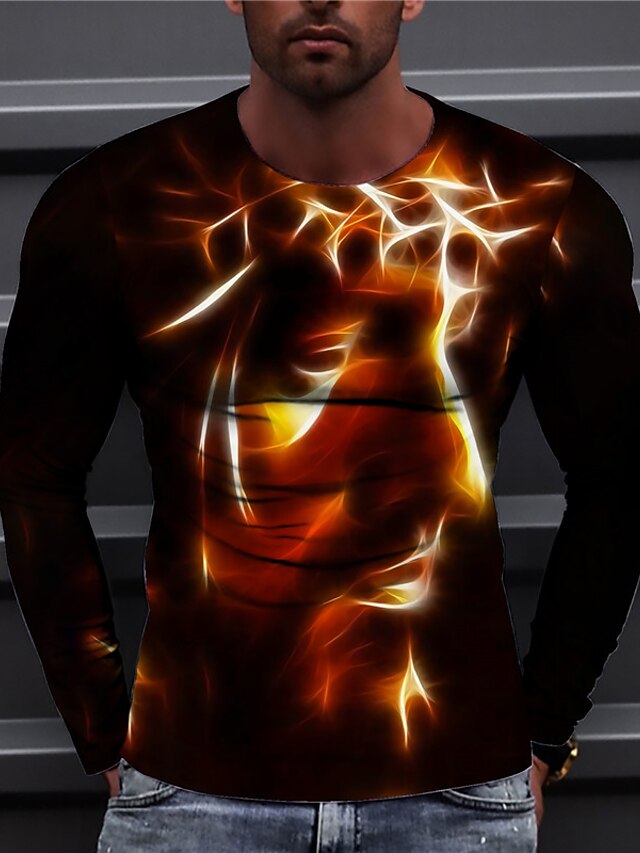  Herre Unisex Daglig 3D-udskrivning T-shirt Grafiske tryk Human Langærmet Trykt mønster Toppe Afslappet Designer Stor og høj Orange