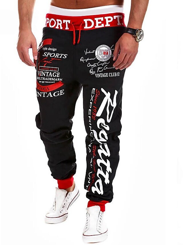  Men's High Waist Joggers with Letter Graphics
