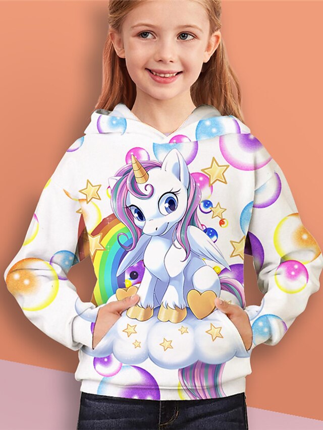  Kids Girls' 3D Unicorn Print Hoodie 2-12 Years