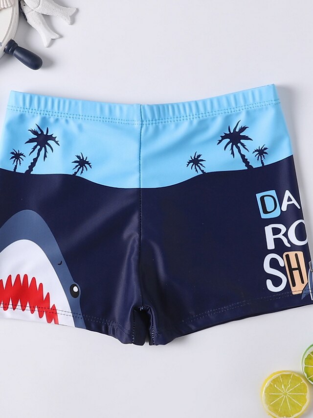  Kids Boys Swimwear Swimsuit Swimwear Print Shark Animal Blue Active Outdoor Beach Bathing Suits 2-9 Years / Spring / Summer