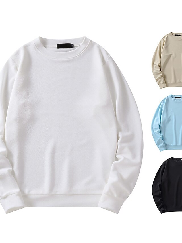  Men's Hoodie Sweater Bishop Sleeve Pocket Round Neck Medium Spring &  Fall Black Khaki LightBlue White