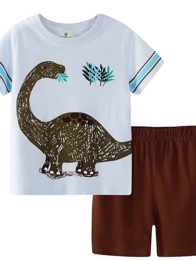  Kids Boys' Clothing Set Short Sleeve 2 Pieces Brown Print Dinosaur Animal Indoor Outdoor Cotton Regular Basic Daily 2-8 Years / Fall / Spring
