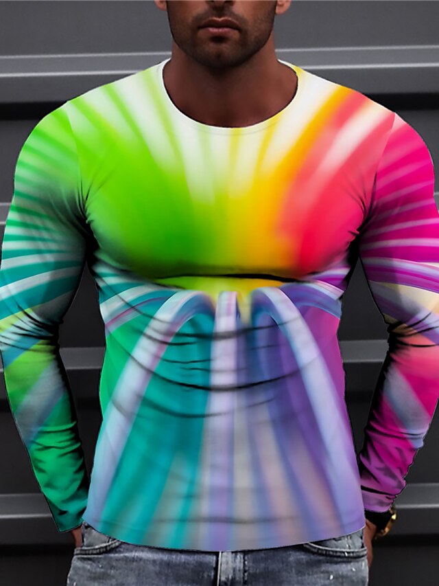  Men's Unisex T shirt Graphic Prints Geometry 3D Print Crew Neck Daily Holiday Long Sleeve Print Tops Casual Designer Big and Tall Rainbow