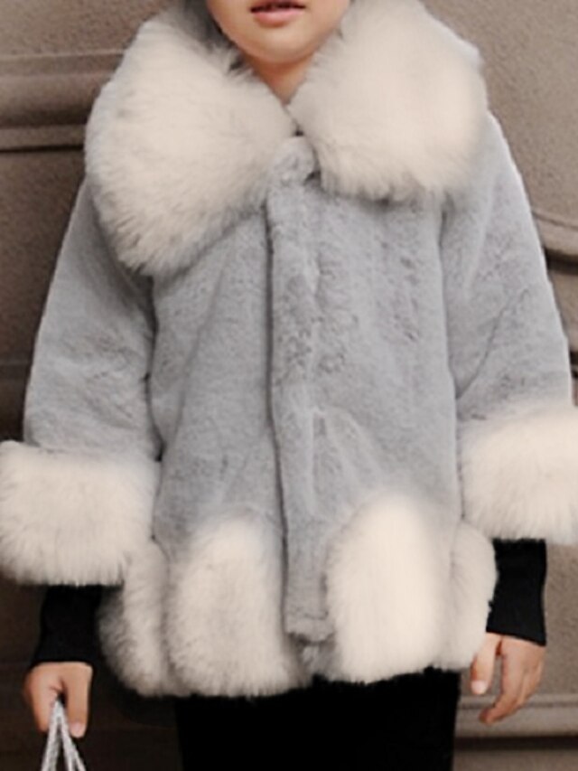  Kids Girls' Long Sleeve Jacket & Coat White Black Pink Fur Trim Solid Colored Basic Winter 1-12 Years / Faux Fur / Fashion / Keep Warm
