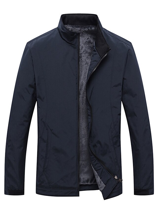  Men's Puffer Jacket Fall Winter Sport Daily Regular Coat Windproof Warm Regular Fit Business Casual Jacket Long Sleeve Pocket Solid Color Black Blue Black