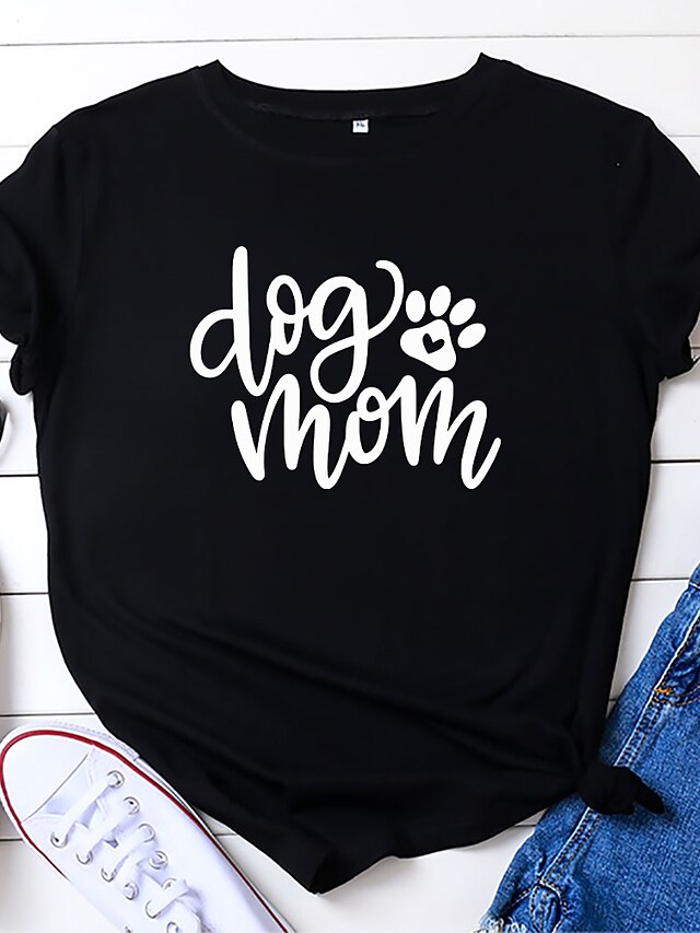 Women's T shirt Mom Graphic Text Graphic Prints Round Neck Print Basic Tops 100% Cotton Black Dark Gray White